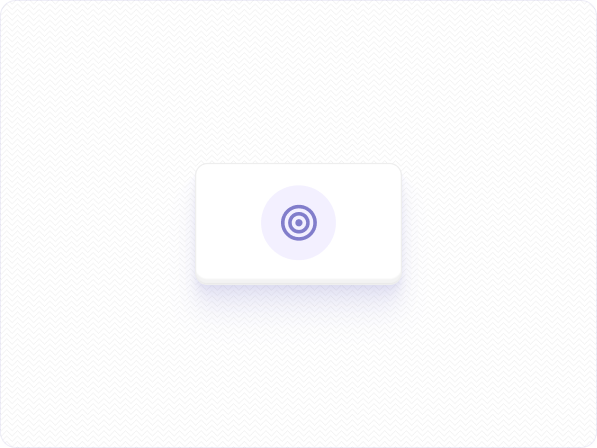 home_s6_img1 A white rectangular card with rounded corners sits at the center of a light, textured background. The card displays a simple purple bullseye icon with concentric circles in the middle.